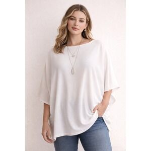 ViiShow White Oversized Tunic Top 3XL Batwing Sleeve‎ Flow Blouse Minimalist